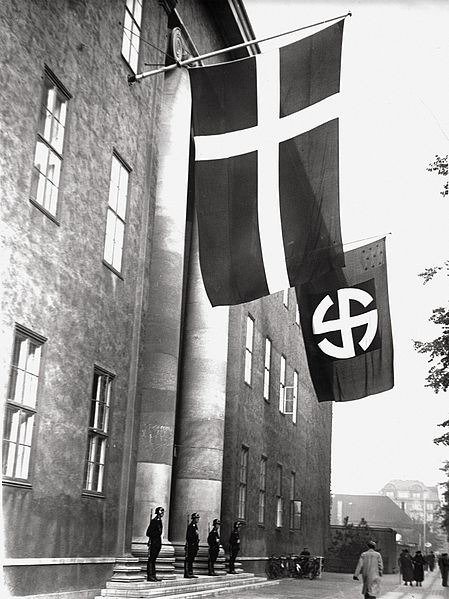 A historic photo of the headquarters of the Schalburg Corps in Copenhagen, Denmark. Picture is post 1943, World War II. The building is the occupied lodge of the Danish Ord